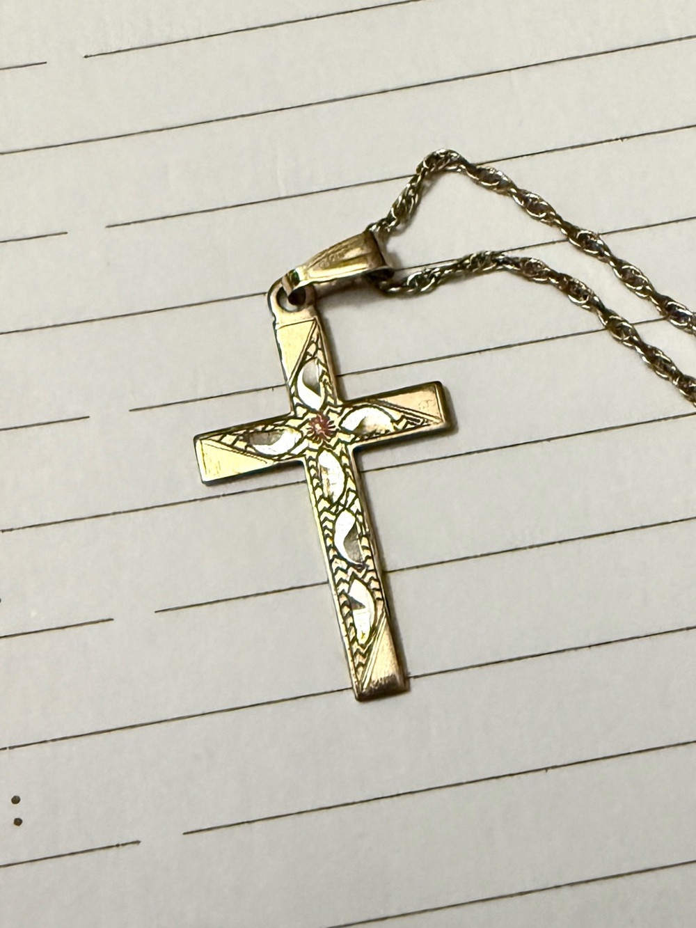 Vintage 1928 Jewelry Co. Engraved Cross Pendant Necklace - Picture 2 of 6